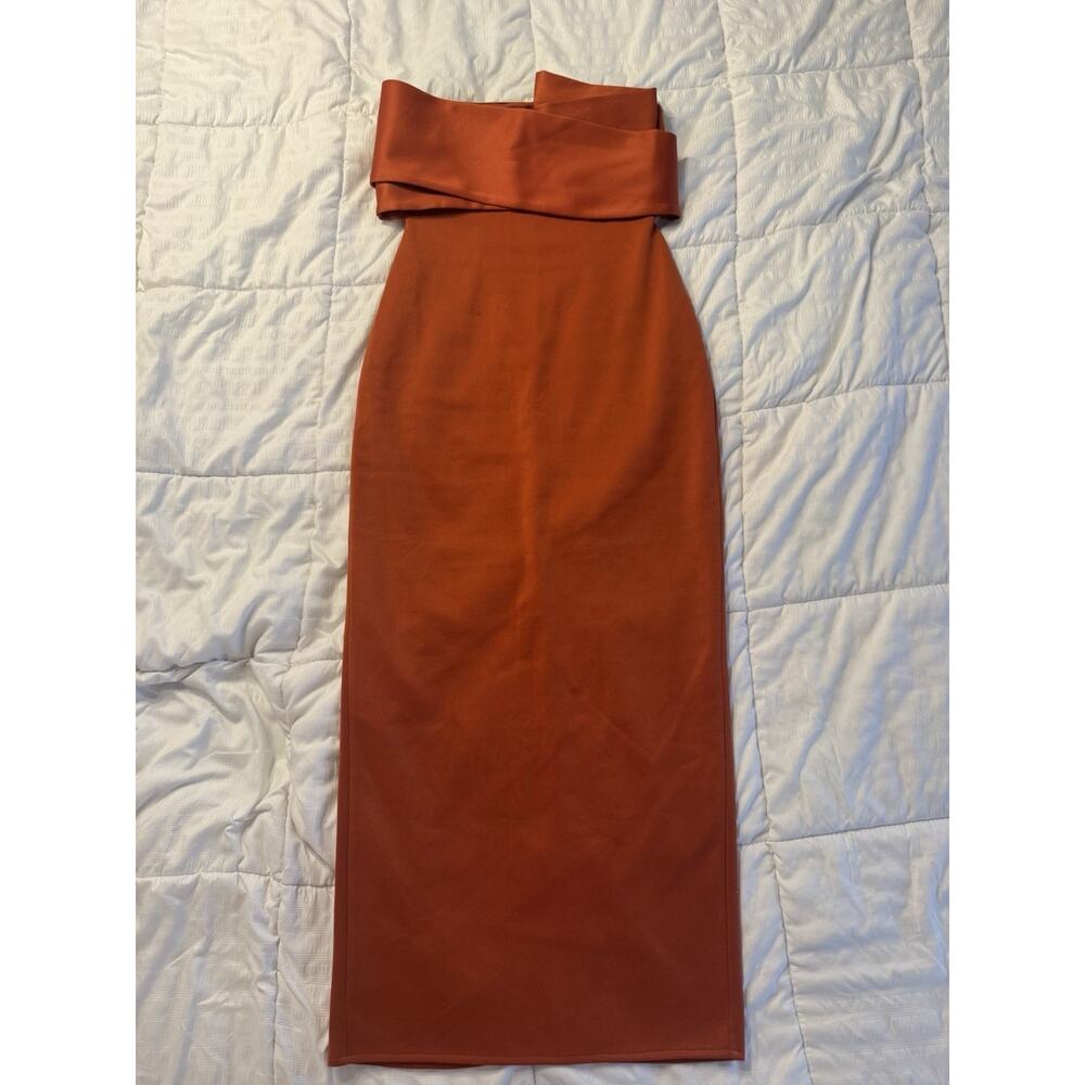 Asos Design Orange Strapless Midi Dress Satin Sculptural Women's Size 2 - Picture 1 of 9
